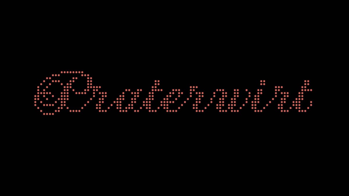 Der Name „Praterwirt“ als rote Leuchtschrift aus Lichtpunkten